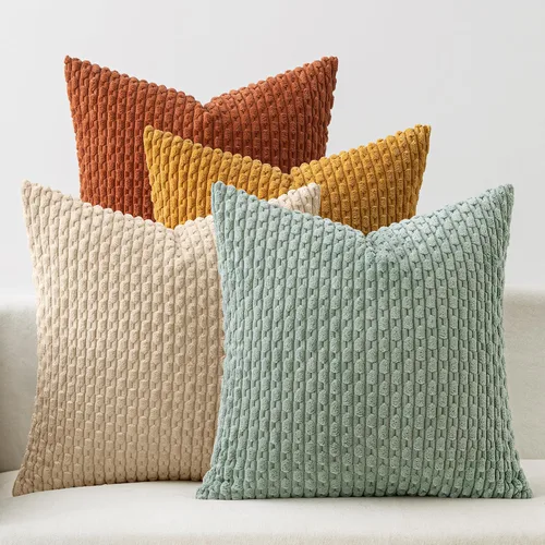 Miniatura 12 de MIULEE - Juego de 4 fundas de almohada suaves para sofá, decorativas, estilo bohemio, con rayas, fundas de almohada de corduroy, decoración rústica