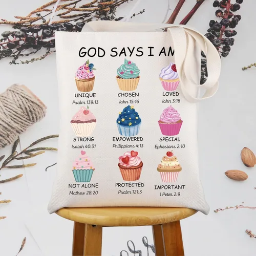 Miniatura 2 de UJIMS Christian Baker Gift God Says I Am Baking Cupcake Lovers Tote Bag Cupcakes Jesus Baking Lover Bolso de mano para mujer