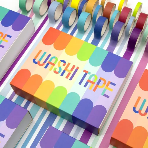 Miniatura 6 de WAPETASHI - Juego de cinta Washi de 40 rollos, 2 tamaños de cinta decorativa arco iris para álbumes de recortes y diarios