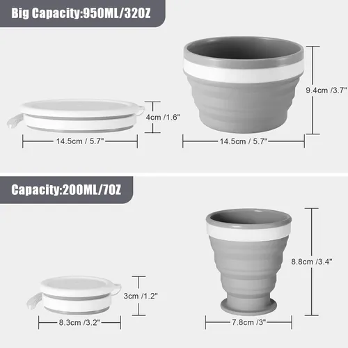 Miniatura 4 de Odoland, juego de taza y tazón de silicona plegable para camping, kit de cocina portátil con cuchara y tapa de acero inoxidable para 1 persona
