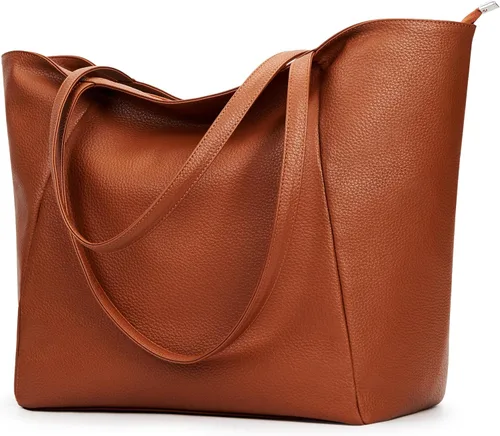 Miniatura 17 de KALIDI Bolso Tote Grande de Cuero Vegano para Mujer, Bolso de Hombro, Casual, con Cremallera, para Trabajo, Fin de Semana, Estilo Hobo, 23L