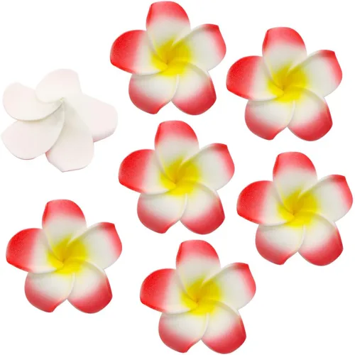 Miniatura 8 de 100 pétalos artificiales de plumeria rubra hawaiana de espuma de Frangipani de 1.6 pulgadas de diámetro, para decoración de bodas, fiestas (naranja)