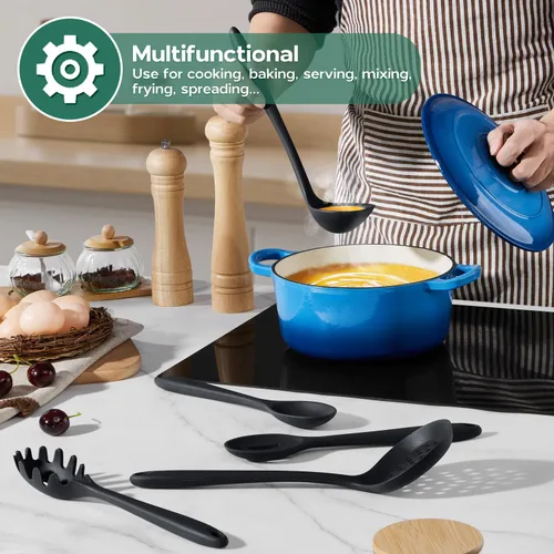 Miniatura 8 de Onader Juego de utensilios de cocina de silicona, 10 piezas de utensilios de cocina negros para utensilios de cocina antiadherentes, no tóxicos