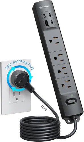 Miniatura 16 de TROND - Tira de alimentación de enchufe plano con cable de extensión plano USB de 10 pies, protector de sobretensión, montaje en pared, 2 puertos