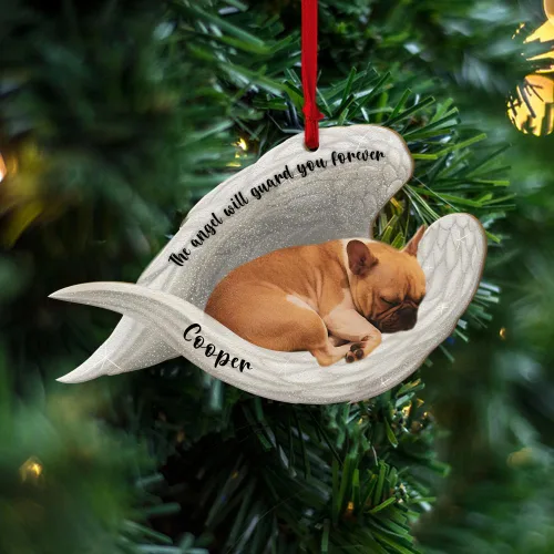 Adorno plano 2D personalizado conmemorativo de perro de bulldog francés, adorno de memoria para perros, alas de ángel conmemorativas para mascotas,