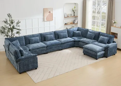 Miniatura 18 de Juego de sofá seccional modular de gran tamaño, sofá de nube convertible de asiento profundo, sofá esquinero grande en forma de L con cojines Beige