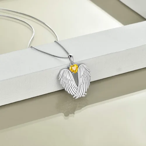 Miniatura 2 de YFN Collar de alas de ángel de plata de ley 925 con colgante de alas de ángel de la guarda, collar de piedra natal para mujeres y niñas, regalos