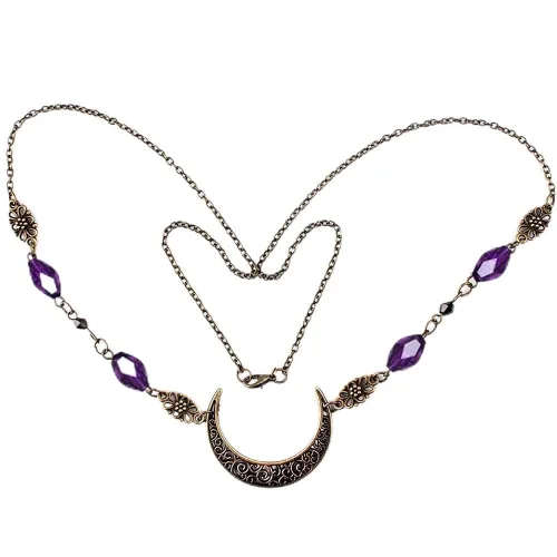Miniatura 27 de Diadema de bruja con diseño de luna para mujer, corona de hada de elfo, disfraz de frente gitana vikinga, diadema bohemia luna dorada