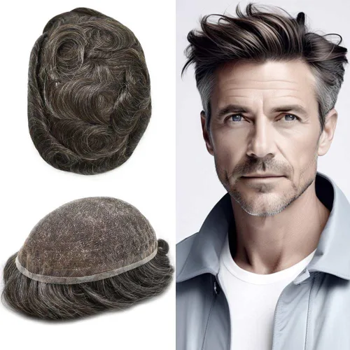 Miniatura 121 de Toupee For Men Real Human Hair System Mens Hair Piece Breathable Mens Toupee Durable Men Hairpiece 6X8#1 Jet Black 80% Density