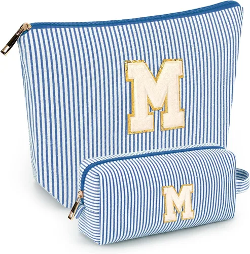 Miniatura 51 de 2 piezas de bolsas de maquillaje iniciales para mujeres: bolsa de cosméticos para viaje y artículos de tocador - Regalos de cumpleaños para niñas