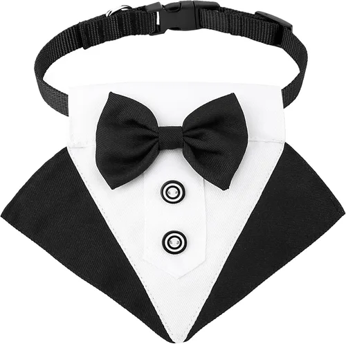 Miniatura 16 de Collar de esmoquin con moño para perro Segarty - Corbatín negro con corbata de cuello ajustable y hecha a mano en blanco para gatos y perros machos