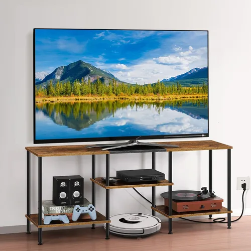 Miniatura 10 de Soportes de TV para sala de estar, soporte de TV de 50 pulgadas con toma de corriente, centro de entretenimiento con almacenamiento, mesa consola