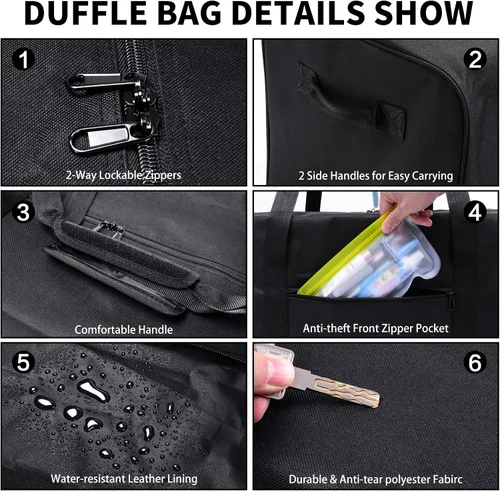 Miniatura 5 de Bolsa de viaje extra grande para equipo deportivo con cremalleras bloqueables de 2 vías, Negro