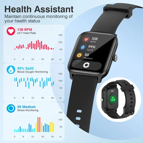 Miniatura 3 de Relojes inteligentes para mujeres y hombres, pantalla táctil HD de 1.85 pulgadas con alertas de llamadas y mensajes, monitor de frecuencia cardíaca