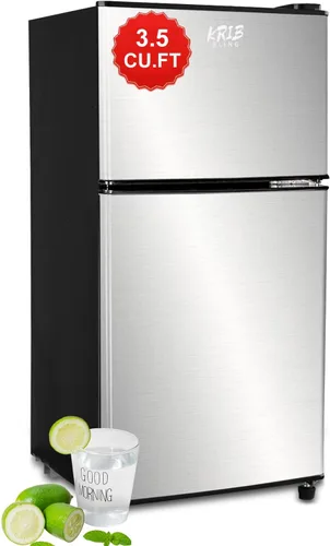Miniatura 7 de KRIB BLING Refrigerador de 3.5 pies cúbicos con congelador, puerta doble vintage, cerradura fresca, termostato ajustable de 7 niveles para Negro