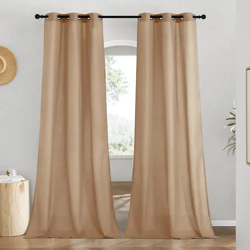 Miniatura 147 de NICETOWN Cortinas de lino natural con textura de lino para dormitorio, mezcla de lino rústica con ojales en la parte superior, semitransparentes