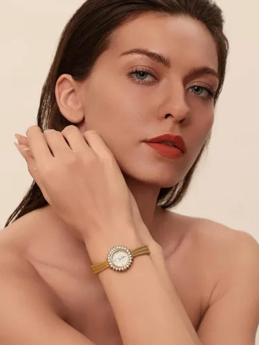 Miniatura 4 de Women's Gold Watch Crystal Bezel Mesh Band Mother of Pearl Dial