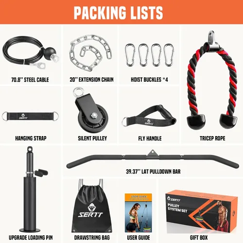 Miniatura 2 de SERTT Sistema de Polea de Cable para Gimnasio, Accesorio de Polea de Rack de Potencia con Barra de Jalón LAT 2 en 1 y Pasador de Carga Mejorado