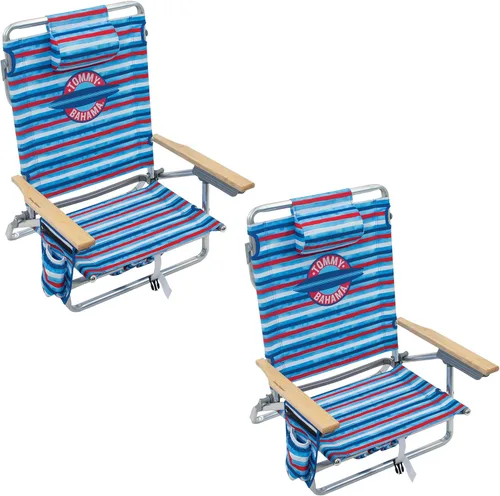 Miniatura 9 de Tommy Bahama - Silla plegable clásica para playa con 5 posiciones y mochila, rayas azules y verdes, 23 x 25.25 x 31.5 pulgadas