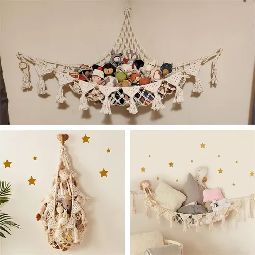 Miniatura 7 de Hamaca de almacenamiento de juguetes de peluche para colgar en la pared, organizador colgante de esquina para dormitorio, soporte de juguetes