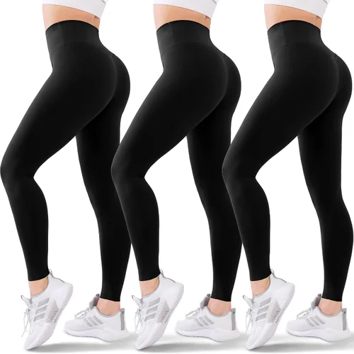 Blisset Paquete de 3 leggings de cintura alta para mujer, pantalones deportivos suaves con control de abdomen para correr, yoga, entrenamiento,