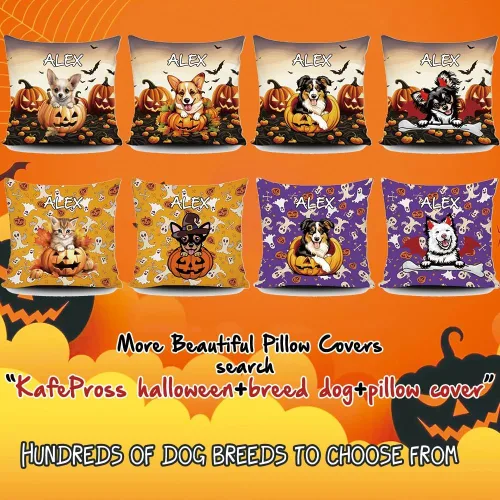 Miniatura 7 de Funda de almohada personalizada de Halloween, diseño de perro Golden Retriever, calabaza, cachorro inteligente, funda de cojín decorativa de lona 34