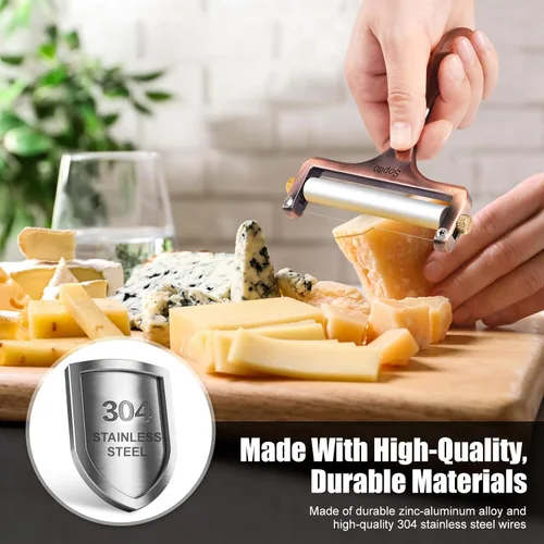 Miniatura 4 de Cortador de queso Sopito de acero inoxidable con 3 cables extra ideal para queso cheddar, gruyere, raclette, bloque de queso mozzarella, grosor Cobre