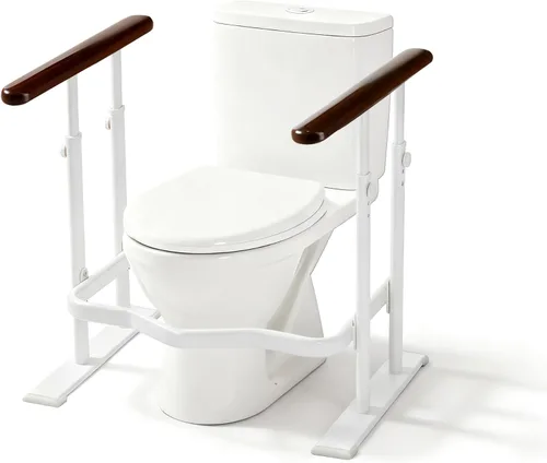 Rieles de seguridad para inodoro para personas mayores - Marco de seguridad para inodoro con pilares dobles, base reflectante nocturna impermeable,