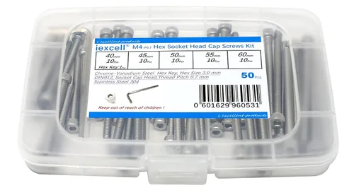 Miniatura 77 de iexcell 25 piezas M4 x 60/65/70/75/3.150 in paso de rosca 0.028 in acero inoxidable 304 cabeza hexagonal Tornillos Tornillos surtido Kit