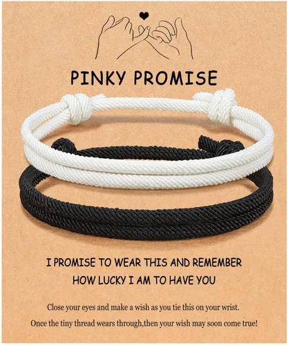 Miniatura 7 de Pulseras para parejas para 2 mejores amigas, pulseras de cuerda a juego en blanco y negro para parejas, pulsera con texto en inglés "I Love You in