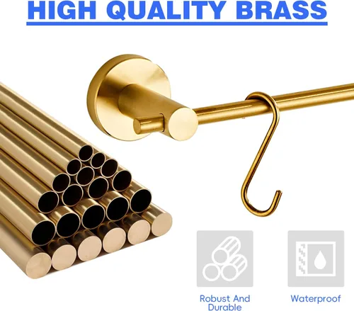 Miniatura 3 de Toallero de 21.6 pulgadas con 5 ganchos en forma de S, toallero de latón dorado cepillado para baño y cocina Oro cepillado con 5 ganchos