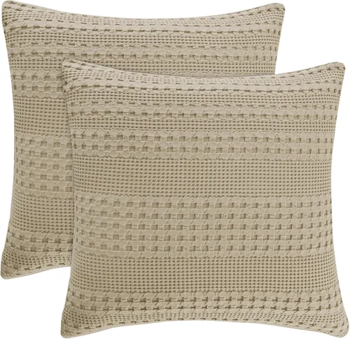 Miniatura 96 de PHF Fundas de almohada con tejido de gofre de 24" x 24", paquete de 2, funda de almohada cuadrada 100% algodón para decoración de ropa de cama, sin