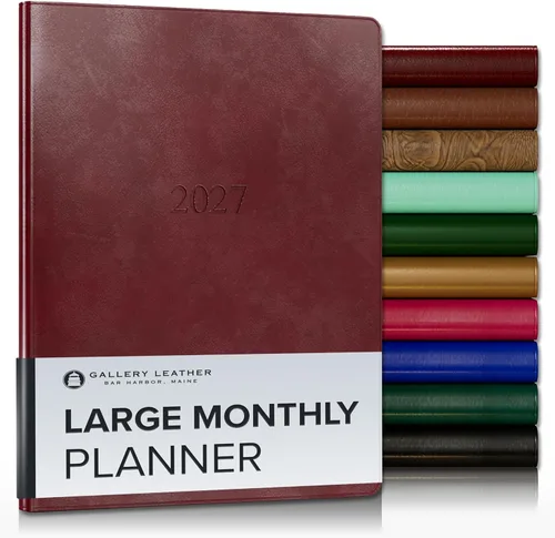Miniatura 82 de Gallery Leather Agenda Mensual Grande 2025-2026, Elegantemente Encuadernada Planificador de Calendario y Cuaderno con Elegantes Bordes Dorados, 18