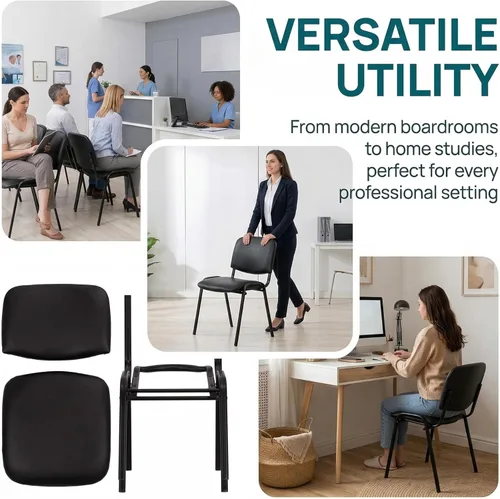 Miniatura 6 de Shunzhi Juego de 5 sillas de sala de espera apilables para sala de conferencias, silla de invitados para sala de descanso, vestíbulo, reunión, Negro