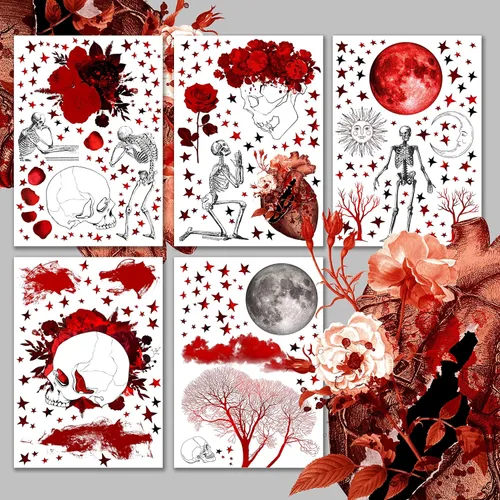 HANATABA - Paquete de papel de Decoupage (15 hojas de 8 x 11 pulgadas), diseño de calavera y huesos, sangre y amor, estilo Art Deco vintage, para
