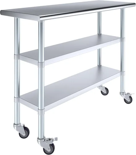 Miniatura 18 de AmGood Mesa de trabajo de acero inoxidable con 2 estantes y ruedas Mesa de trabajo de metal con ruedas