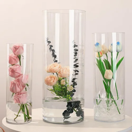 Miniatura 12 de 2 floreros de plástico transparente, 10.2 pulgadas de acrílico para ramo de rosas para decoración del hogar, centros de mesa, boda, cumpleaños