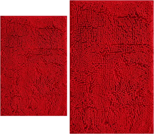 Miniatura 41 de Juegos de alfombras de baño de 2 piezas, alfombra de baño de felpilla extra suave ultra absorbente, alfombra de baño con base antideslizante de PVC