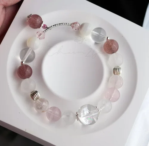 Miniatura 159 de Precious Gemstone Natural Crystal Healing Bracelet, Rutilated Quartz, Moonstone, Quartz Handmade Original Design Bracelet