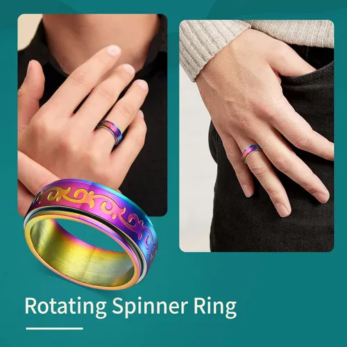 Miniatura 2 de Supcare Anillo giratorio para hombre y mujer, diseño nórdico/celta/luna, estrella, anillo giratorio con nombre personalizado, regalos para Navidad