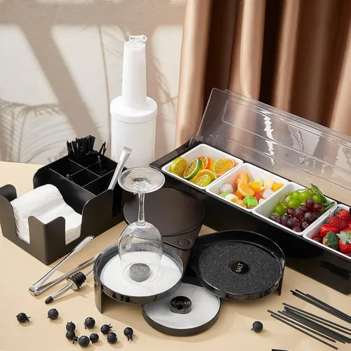 Miniatura 4 de Mifoci Bartending Supplies Bandeja de Guarnición con Tapa Caddy de Bar Rimador de Vasos de 3 Niveles 12 Vertedores de Botellas de Acero Inoxidable 2