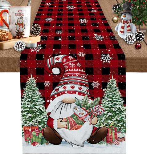 Miniatura 8 de Juego de 4 manteles individuales de árbol de Navidad, mantel rojo para decoración de mesa de comedor, manteles lavables de lino de algodón a cuadros