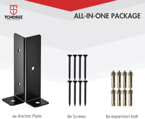 Miniatura 6 de Juego de 4 soportes de base ajustables, juego de 4 soportes de anclaje negros reversibles resistentes para buzón de barandilla de 1.5 x 1.5, 2 x 2