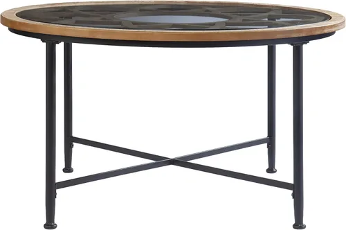 Miniatura 4 de SEI Furniture Melvoir - Mesa de cóctel de 32 pulgadas con tapa de cristal, diseño floral, color negro y natural