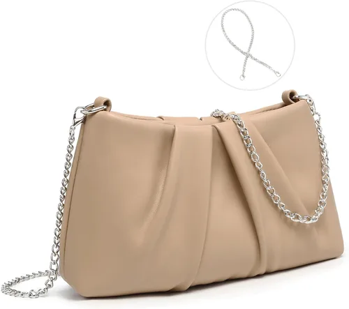 Miniatura 11 de Dasein Elegant Pleated Evening Bag Soft Vegan Leather Clutch Purse Dressy Formal Handbag with 2 Chain Straps for Women