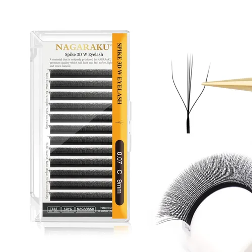 Miniatura 306 de NAGARAKU Extensiones de pestañas Double Tips 4D W, suministros con puntas dobles, gruesas con rizado D de 0.07 mm, bandeja mixta 8-15 mm, 0.07-D