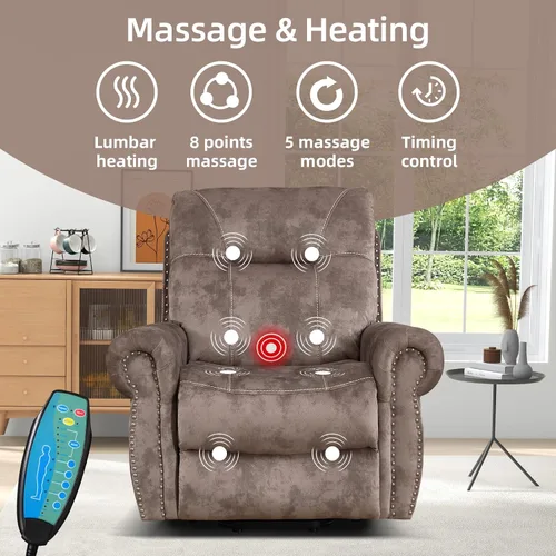 Miniatura 3 de EBELLO - Silla reclinable eléctrica con masaje y calor, sillón reclinable de tela suave para adultos, sofá reclinable individual acolchado, diseño