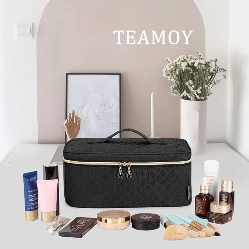 Miniatura 7 de Teamoy Estuche de viaje para brochas de maquillaje, bolsa organizadora de maquillaje con asa para brochas de maquillaje (hasta 8 pulgadas) y Negro