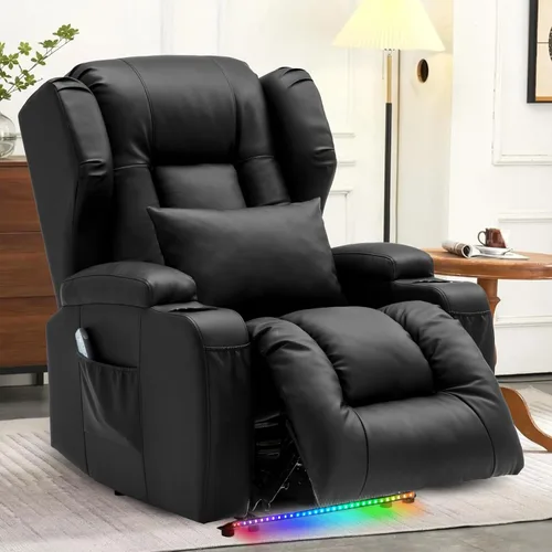 Sillas reclinables eléctricas para adultos con masaje y calor, silla reclinable individual de piel sintética, sofá reclinable reclinable para cine
