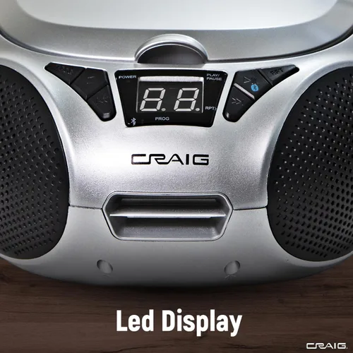 Miniatura 7 de Craig CD6925 - Caja de CD estéreo portátil de carga superior con radio estéreo AM/FM Bluetooth inalámbrico y puerto AUX (plata, Bluetooth)